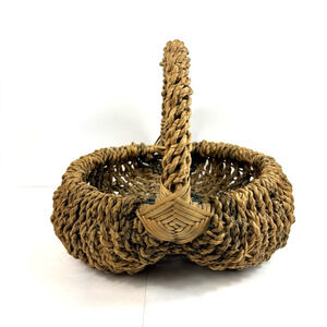 Vtg Handmade Egg Gathering Butt Basket Farmhouse Gods Eye Blue Two Tone Rustic